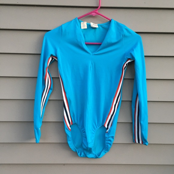 Danskin Tops Nos Vintage 8s Danskin Azure Nylon Gymnastics Leotard Medium Poshmark